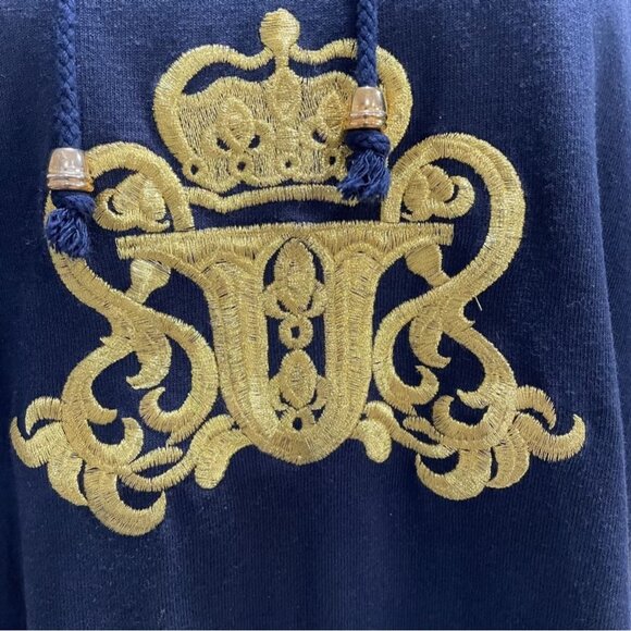 Folette Navy Blue Hoodie Embroidered Gold Crest Nautical Preppy Retro Casual - Picture 9 of 9